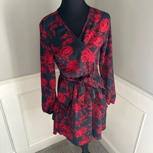 Boutique Women’s red and black Floral Wrap Mini Dress size small